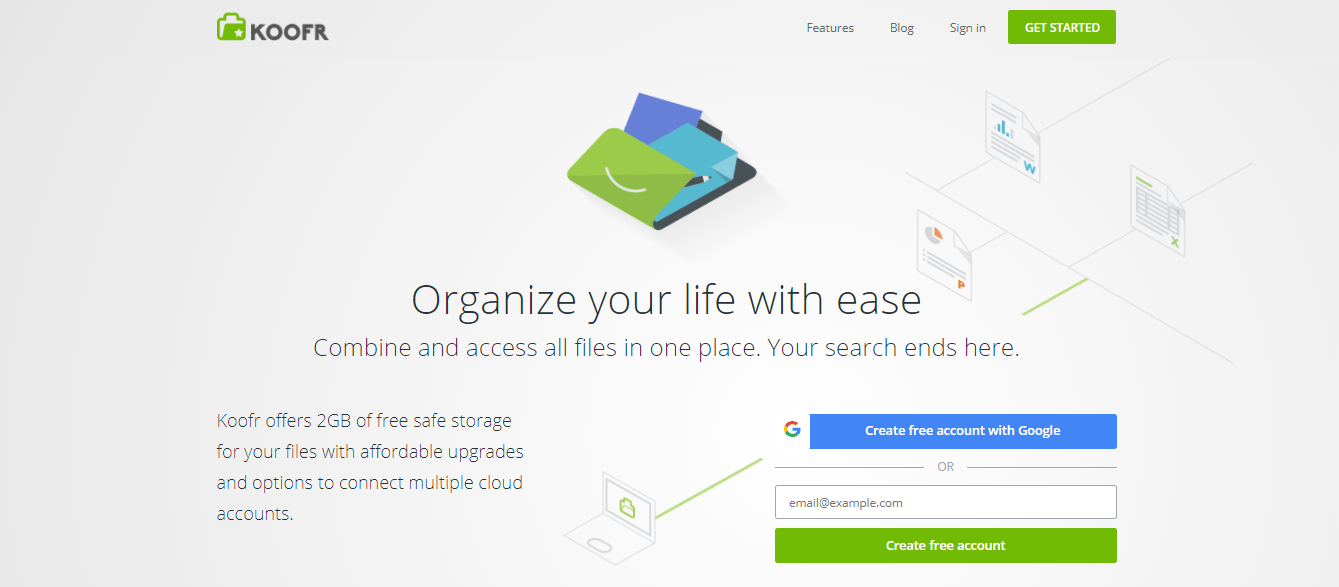 Old Koofr web app landing page