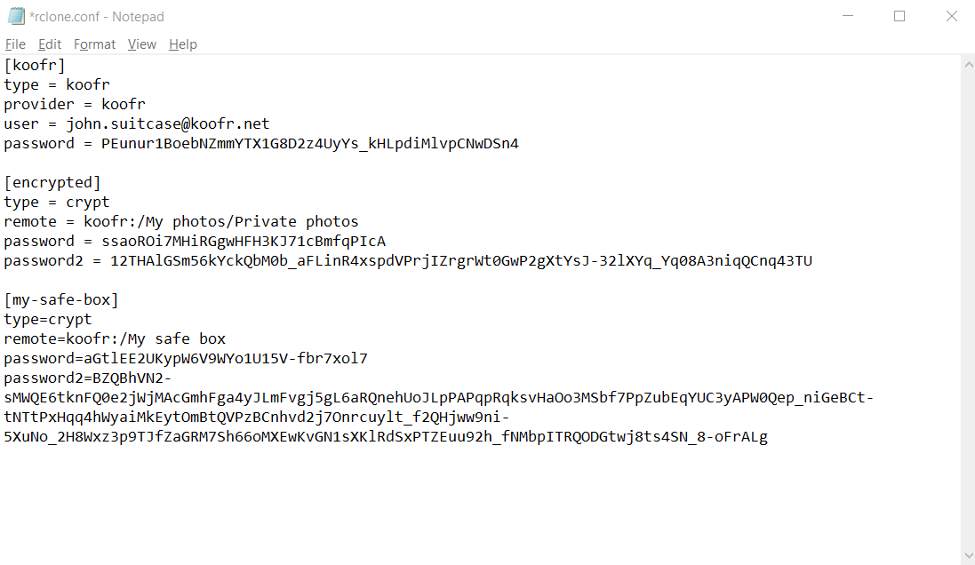 The updated rclone.conf file containing the additional Safe Box configuration data.