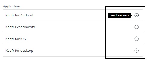 Remotely revoke access to Koofr for mobile devices or desktop apps in the Security settings of your account.