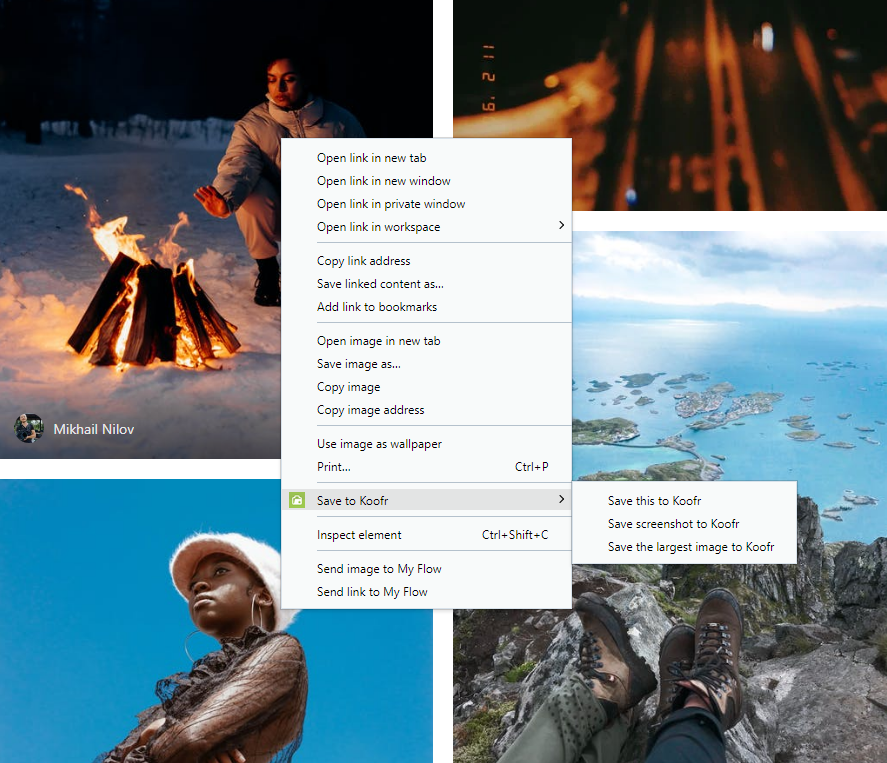 Save to Koofr in Opera's right-click context menu.