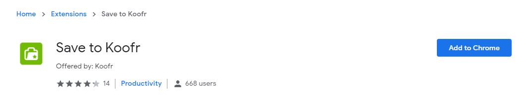 Printscreen of Save to Koofr extension in Google Chrome