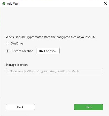 Select a location inside your Koofr desktop sync folder to store your encrypted files.