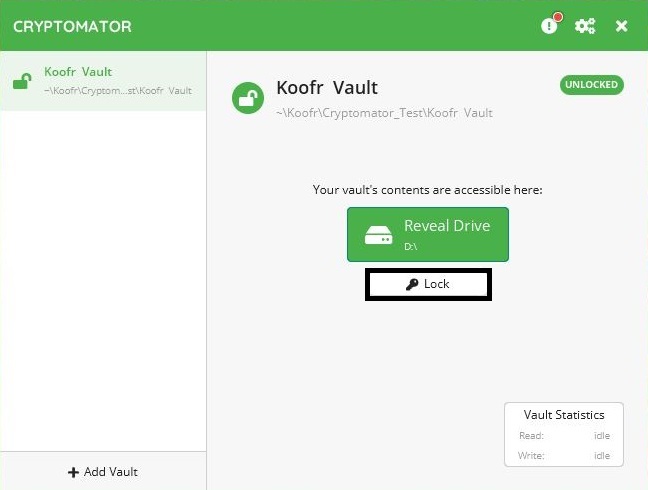 Encrypt your data by locking your Cryptomator vault.