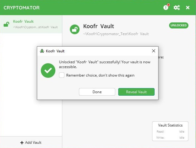 Once your vault is unlocked, click Reveal Vault to open it.