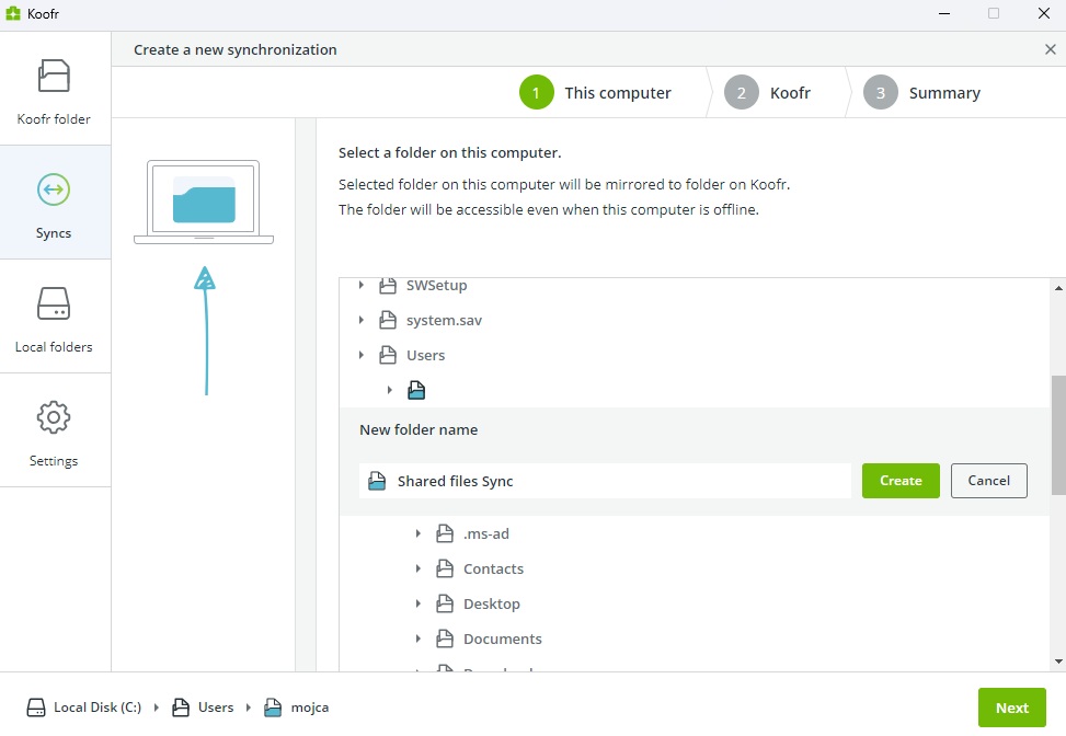 shared files sync creation koofr desktop app