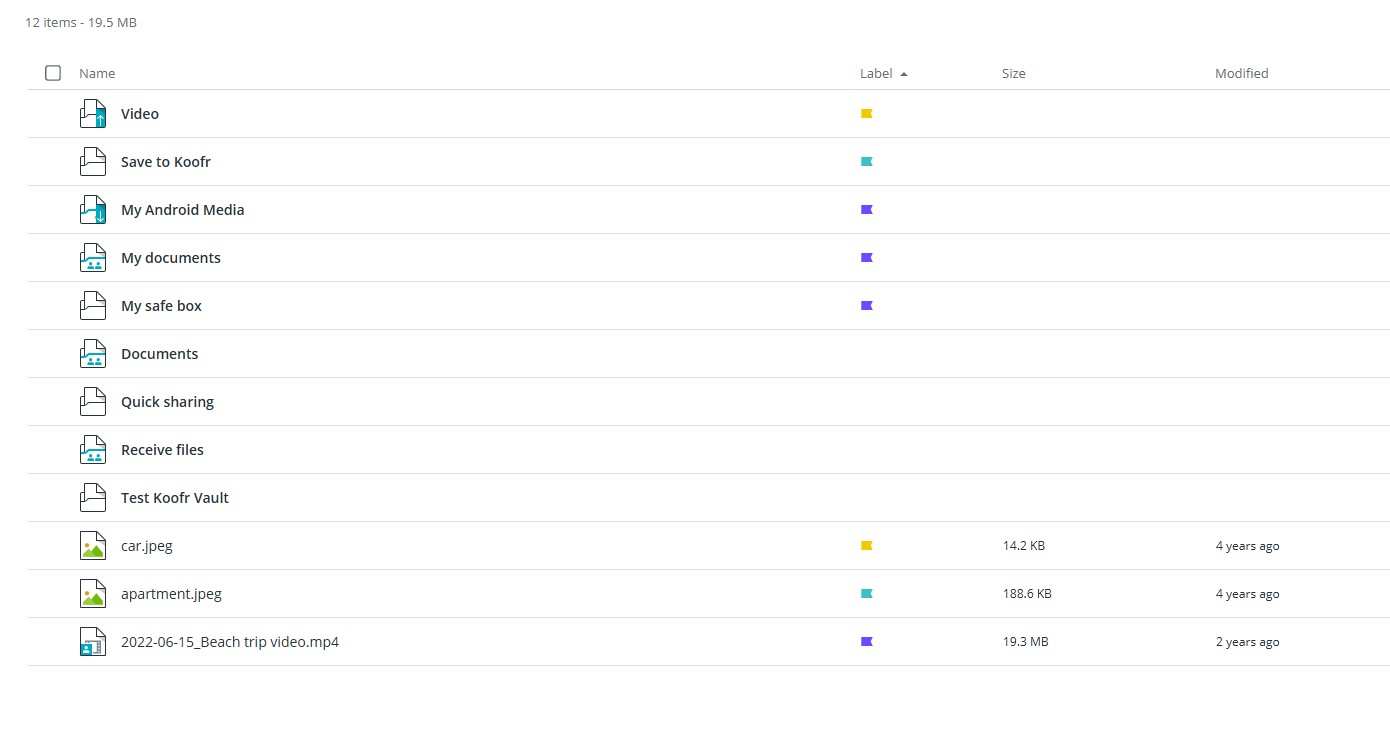 Sort your files and folders by label on Koofr